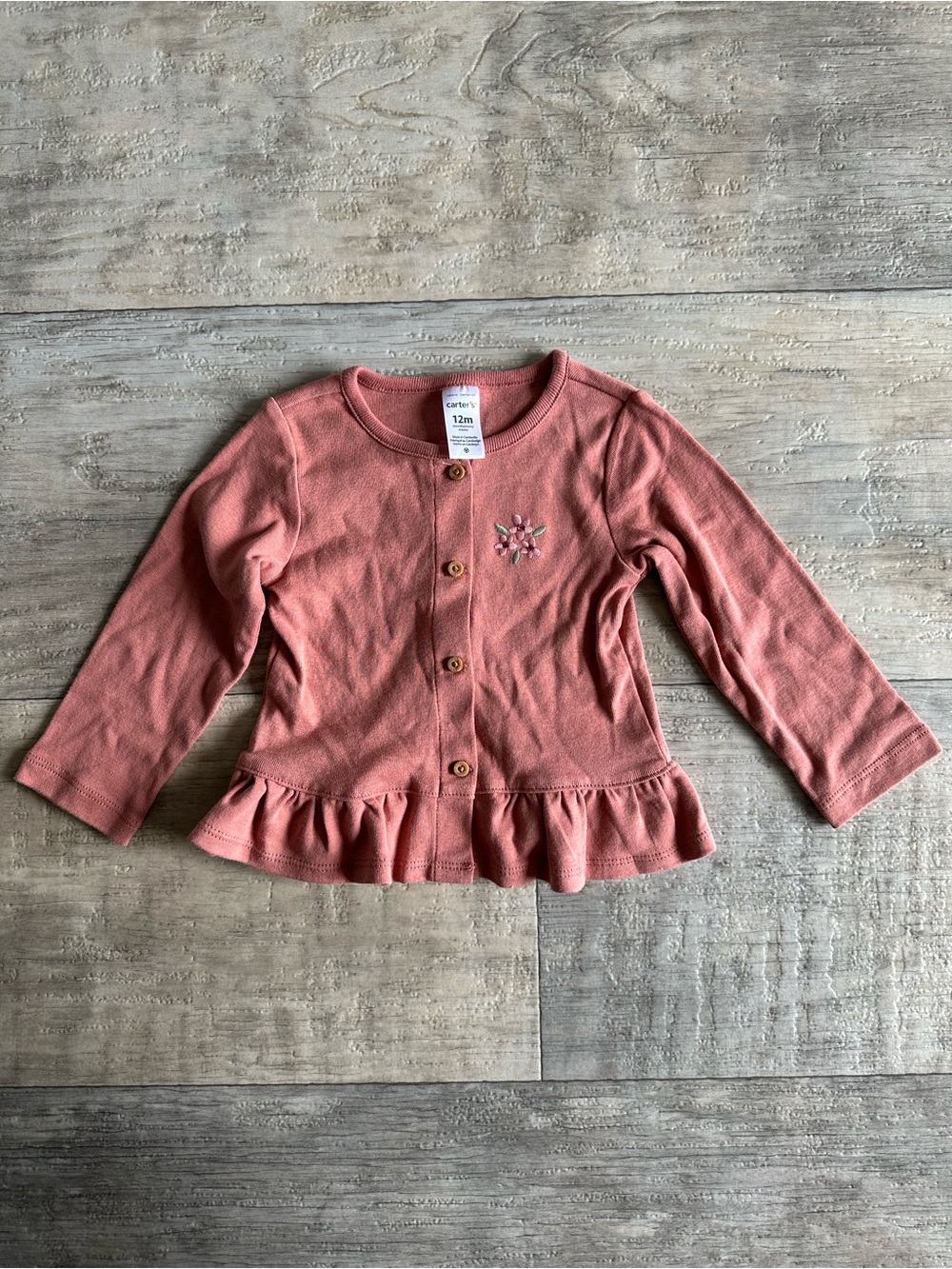 Carter's 12M Girls Rust Floral Embroidered Ruffle Cardigan